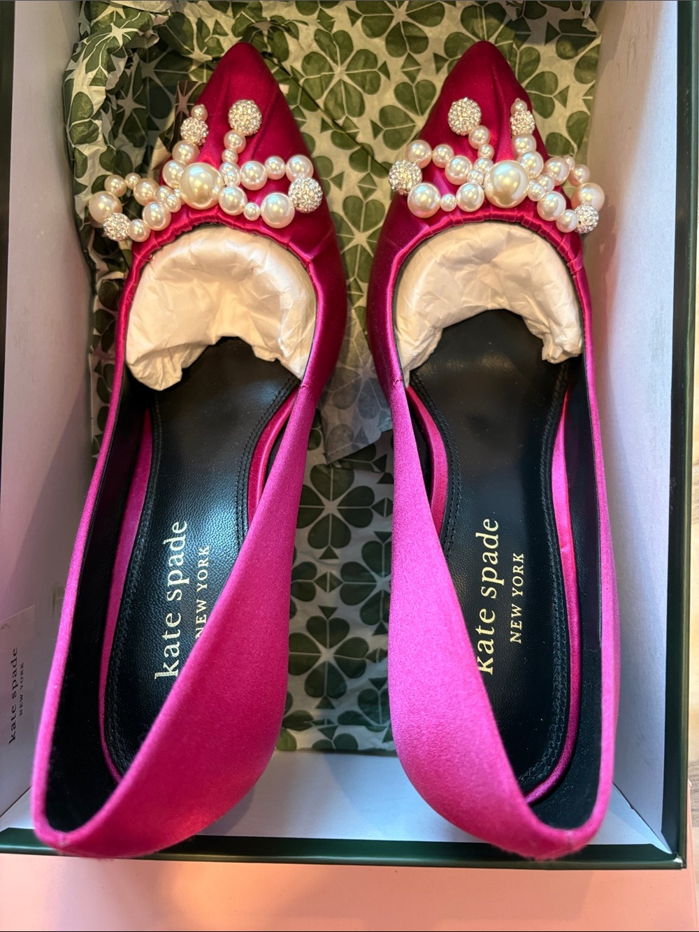 kate spade Elodie Pink Satin Heels with Pearl & Crystal Bows - Picture 6 of 7